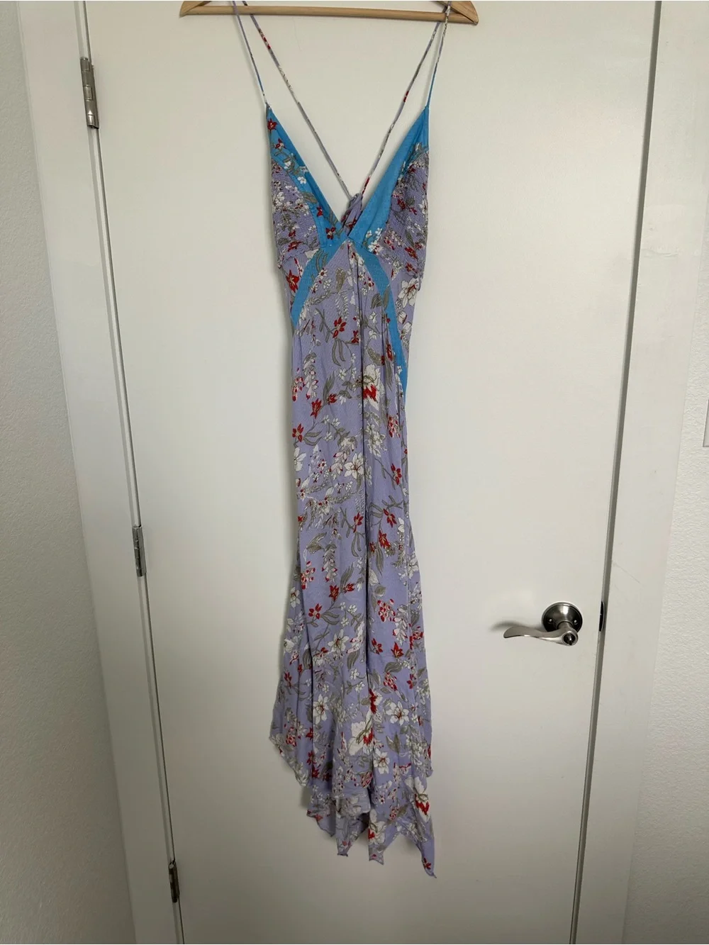 Free People Lavender Floral Slip Dress with Turquoise Trim - Picture 5 of 8